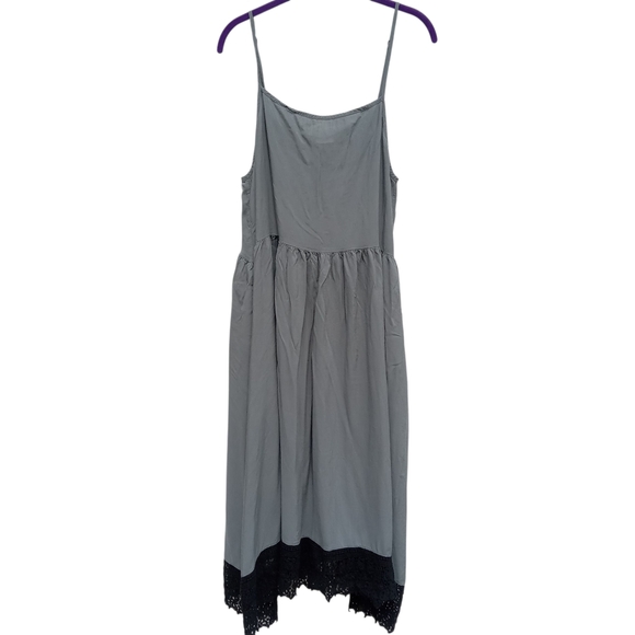 Free People Intimately Gray Black Crochet Trim Spaghetti Strap Slip Dress Sz M - Picture 2 of 8